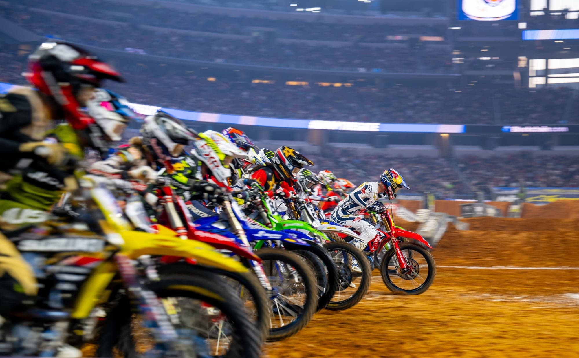 Jett Lawrence launches out of the gate at 2024 Arlington Supercross